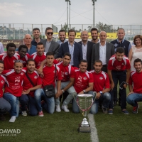 Michel Moawad congratulating Al Salam Zgharta football team for winning the Lebanese Cup